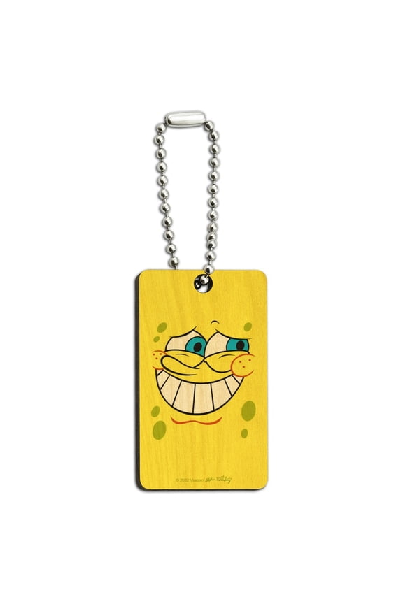 Spongebob Guilty Face Wood Wooden Rectangle Keychain Key Ring