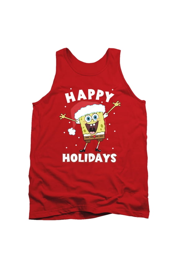 SpongeBob Happy Holidays Christmas Unisex Adult Tank Top, Red, Large