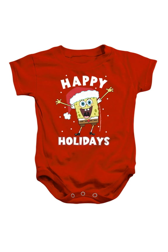 SpongeBob Happy Holidays Christmas Unisex Infant Snap Suit for Baby, Red, Small