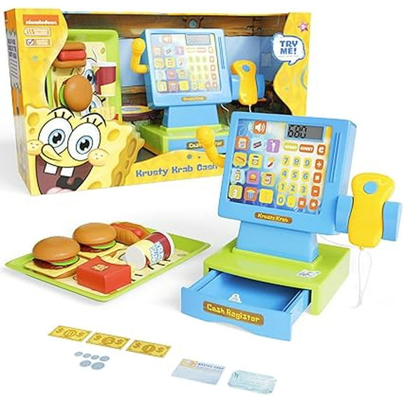 Lollipop Spongebob Cash Register Play Set - Krusty Krab Cash Register - Includes Toy Cash Register and Realistic Play Food Items with Pretend Food and Play Money
