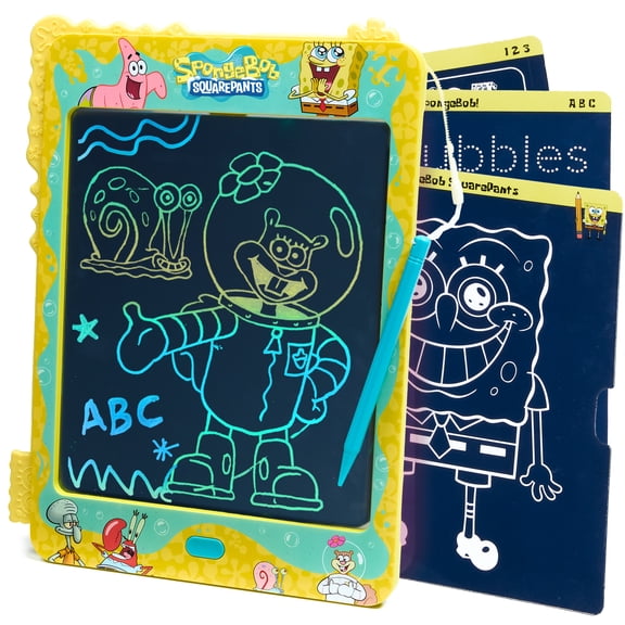SpongeBob SquarePants ScribblePop 10.5-Inch LCD Writing Tablet, Turquoise, with Stylus and 4 Activity Cards, Kids Travel Doodle Board