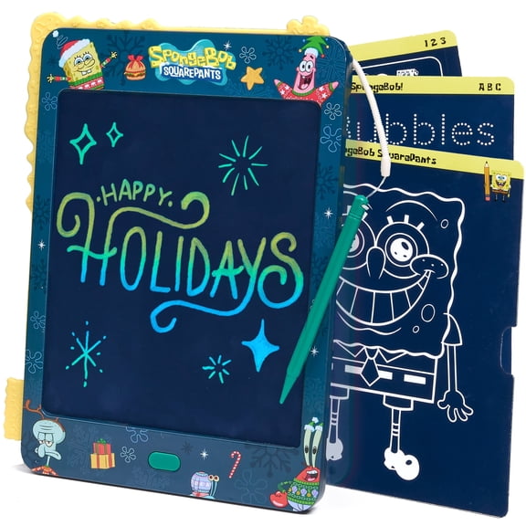 SpongeBob SquarePants ScribblePop 10.5-Inch LCD Writing Tablet, Christmas Krabby, Stylus and 4 Activity Cards, Kids Doodle Board