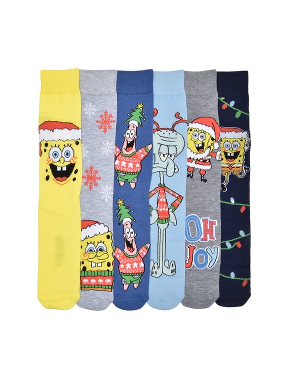 SpongeBob Men's 6-Pack Crew Socks, Sock Size 10-13