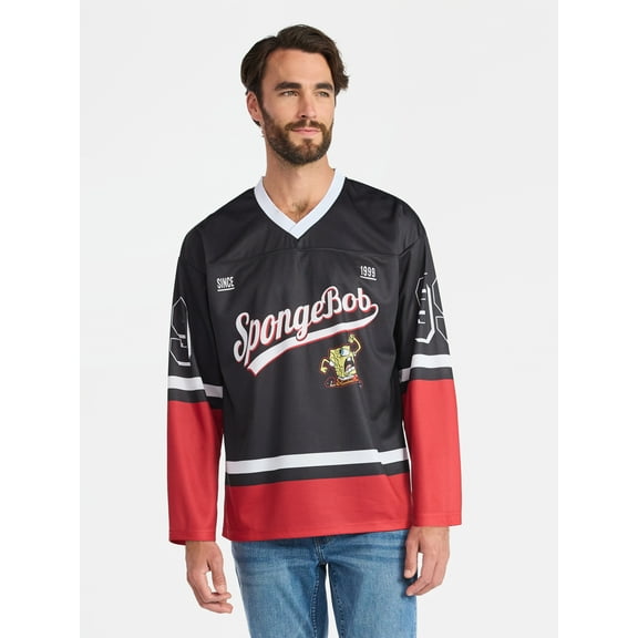 SpongeBob SquarePants Men's & Big Men's Graphic Hockey Jersey with Long Sleeves, Sizes S-3XL