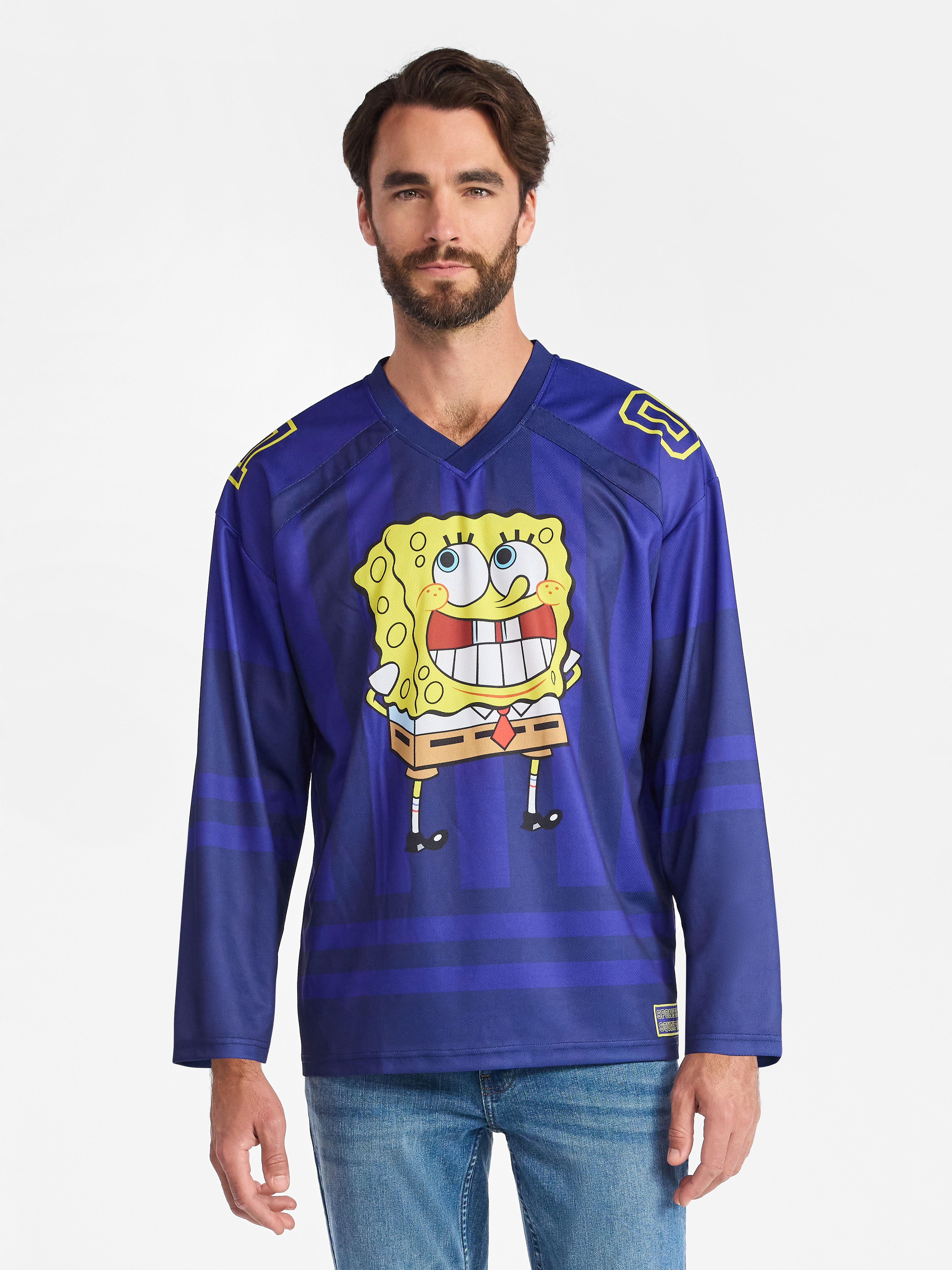 SpongeBob SquarePants Men's & Big Men's Graphic Hockey Jersey with Long Sleeves, Sizes XS-3XL