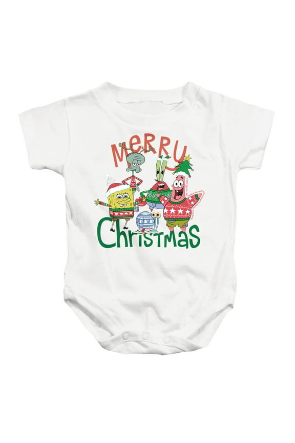 SpongeBob Merry Christmas Group Unisex Infant Snap Suit for Baby, White, Large
