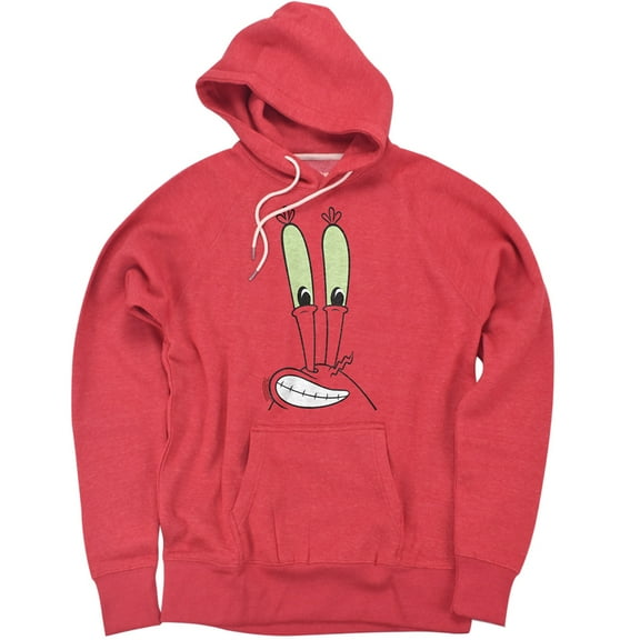 SpongeBob Mr. Krabs Face Unisex Adult Slim Fit Pull-Over Heather Hoodie, Red, Medium