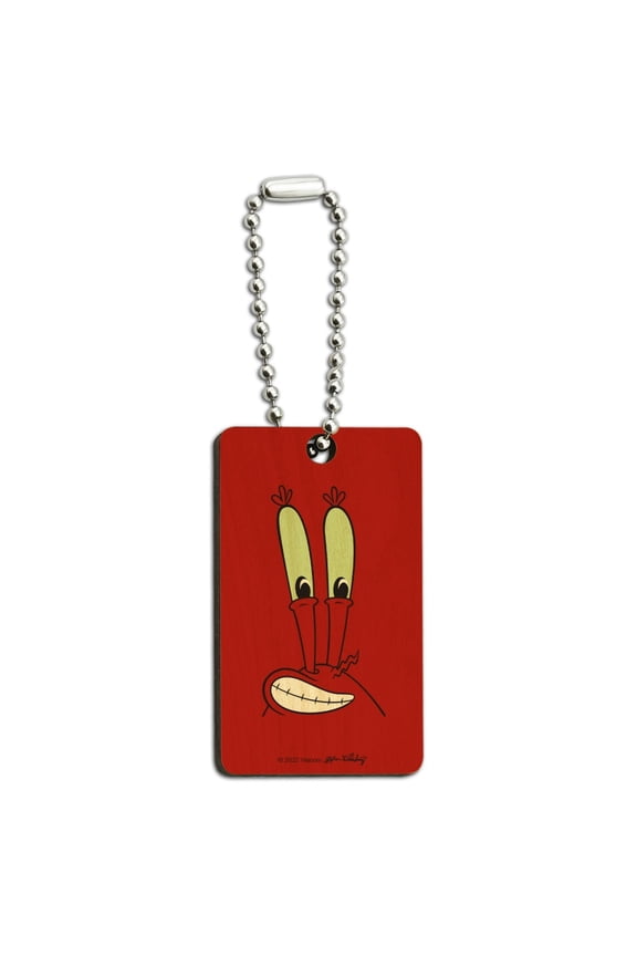 Spongebob Mr. Krabs Face Wood Wooden Rectangle Keychain Key Ring