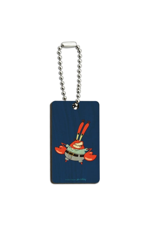 Spongebob Mr. Krabs Pose Wood Wooden Rectangle Keychain Key Ring