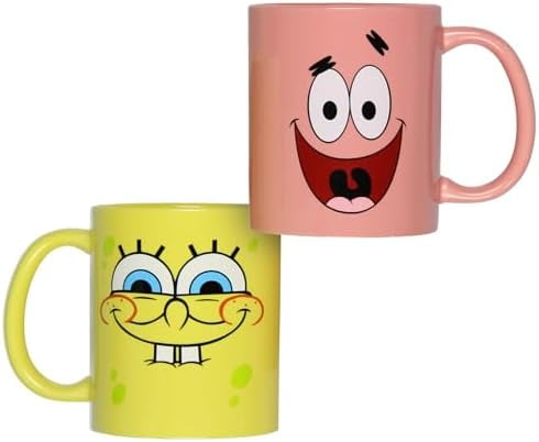 SpongeBob Mug Nickelodeon SpongeBob SquarePants and Patrick Star Best Friends Big Face 2-Pk 11oz Ceramic Mug Coffee Tea
