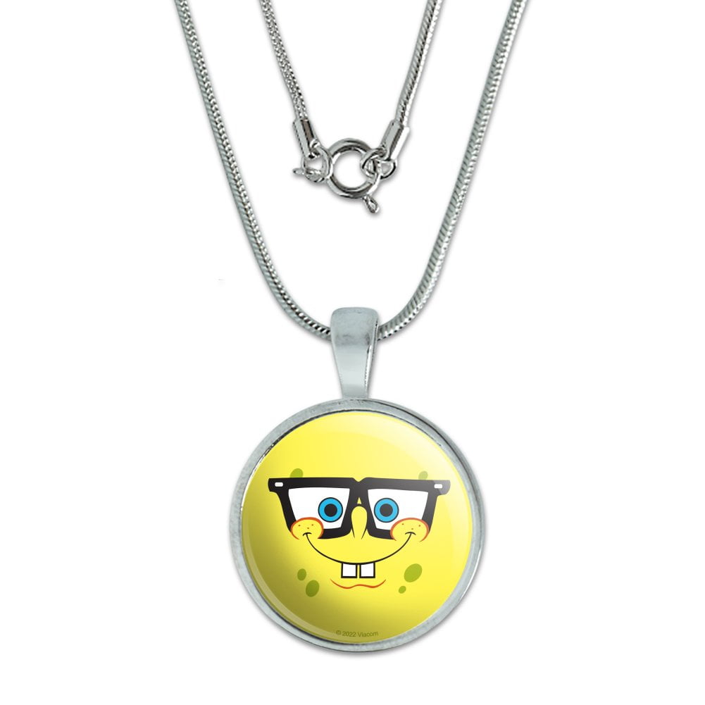 GRAPHICS AND MORE SpongeBob Nerd Face 0.75" Pendant with Sterling Silver Plated Chain