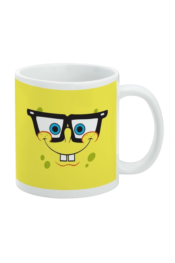SpongeBob Nerd Face Ceramic Coffee Mug, Novelty Gift Mugs for Coffee, Tea and Hot Drinks, 11oz, White
