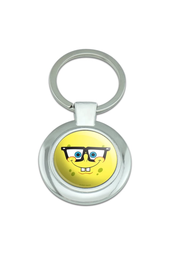 Spongebob Nerd Face Keychain Classy Round Chrome Plated Metal