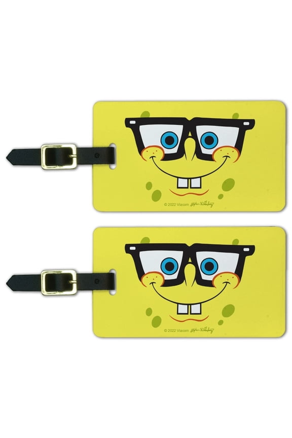 SpongeBob Nerd Face Luggage ID Tags Suitcase Carry-On Cards - Set of 2