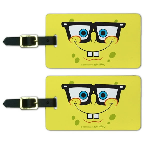 SpongeBob Nerd Face Luggage ID Tags Suitcase Carry-On Cards - Set of 2