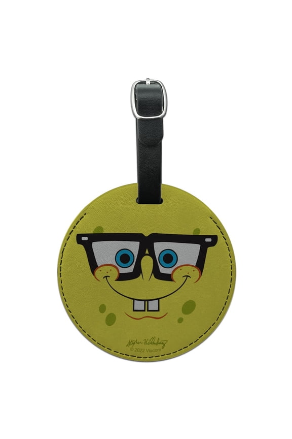 SpongeBob Nerd Face Round Leather Luggage Card Suitcase Carry-On ID Tag