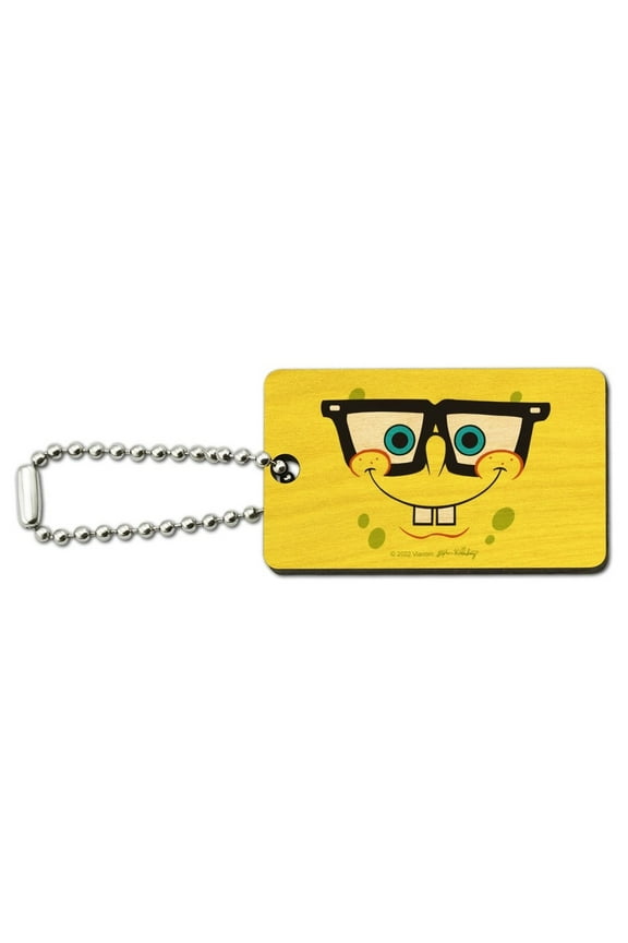 Spongebob Nerd Face Wood Wooden Rectangle Keychain Key Ring