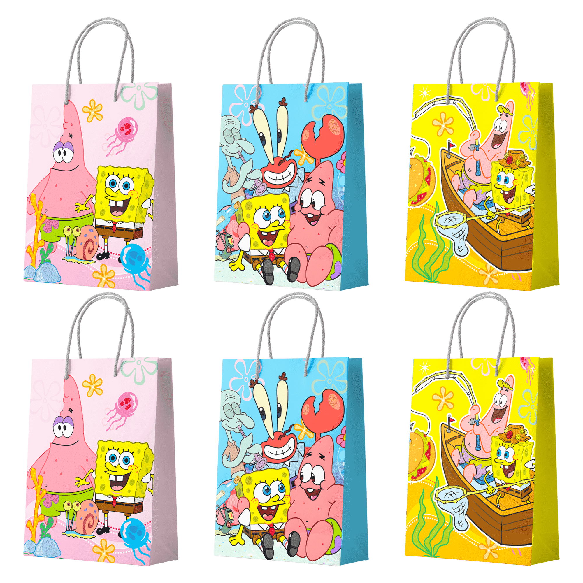 SpongeBob Party Gift Bags, 15 Pcs SpongeBob Favor Bags for Birthday Party/SpongeBob Favor Bags/Candy Bags/SpongeBob Paper Bags for Boys/Girls Kids SpongeBob Theme Birthday Party Decoration Supplies