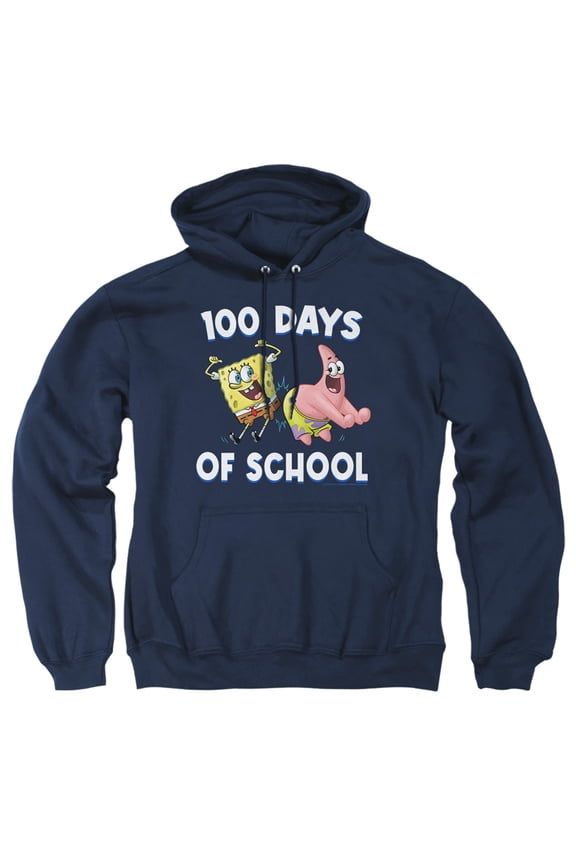 SpongeBob Patrick 100 Days of School Adult Pull-Over Hoodie, Navy, Medium