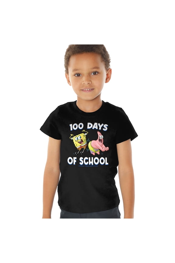SpongeBob Patrick 100 Days of School Kids T Shirt (2) for Toddler Boys and Girls, Navy