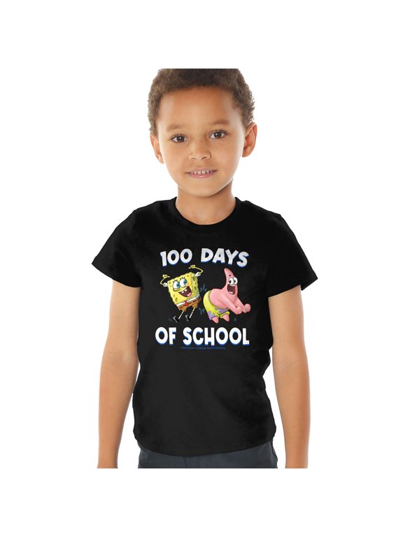SpongeBob Patrick 100 Days of School Kids T Shirt (4) for Toddler Boys and Girls, Navy