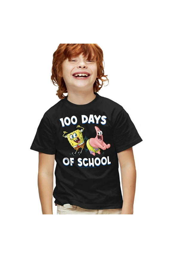 SpongeBob Patrick 100 Days of School Kids T Shirt for Youth Boys and Girls, Navy, Large