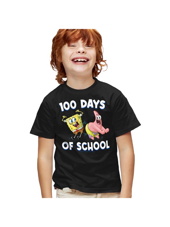 SpongeBob Patrick 100 Days of School Kids T Shirt for Youth Boys and Girls, Navy, Small
