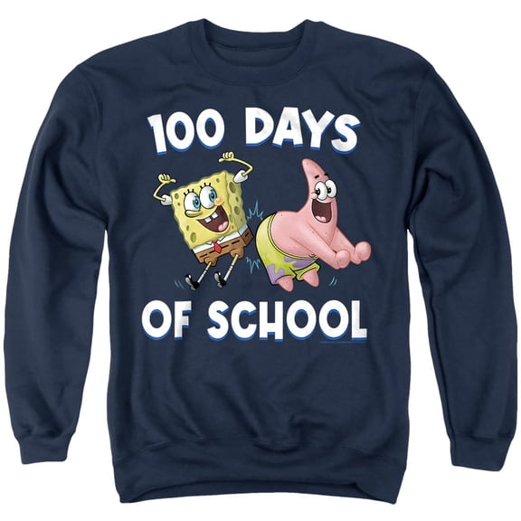SpongeBob Patrick 100 Days of School Unisex Adult Crewneck Sweatshirt, Navy, Large