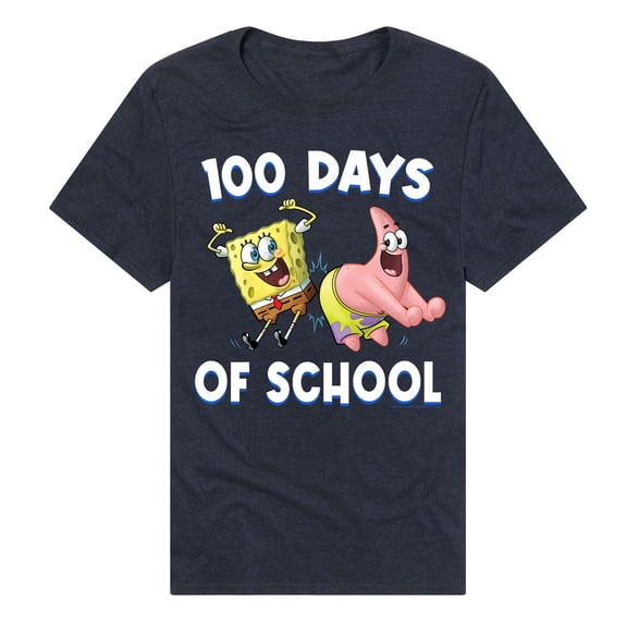 SpongeBob Patrick 100 Days of School Unisex Adult Heathered Premium T Shirt (2X-Large) Navy