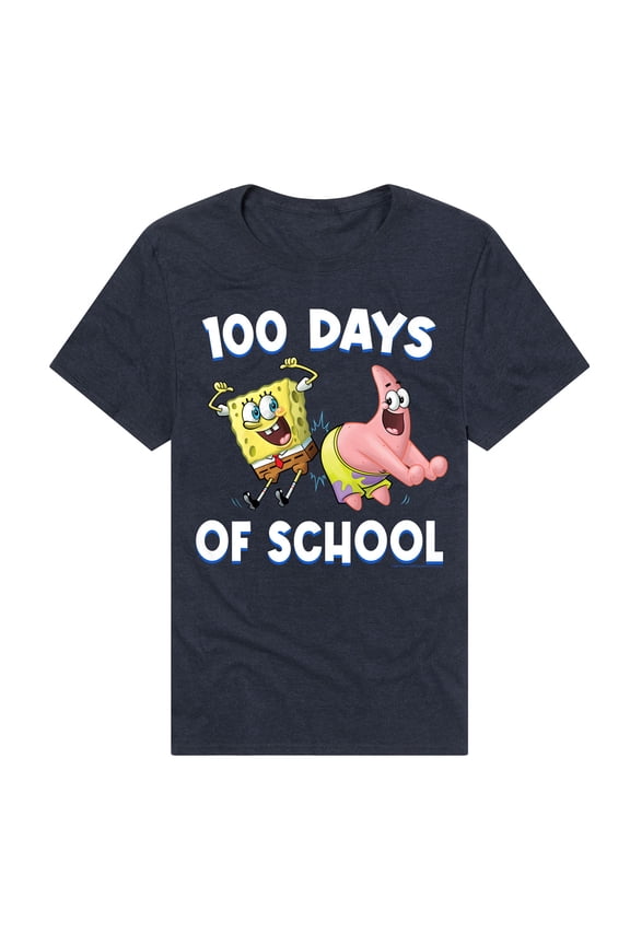 SpongeBob Patrick 100 Days of School Unisex Adult Heathered Premium T Shirt (2X-Large) Navy