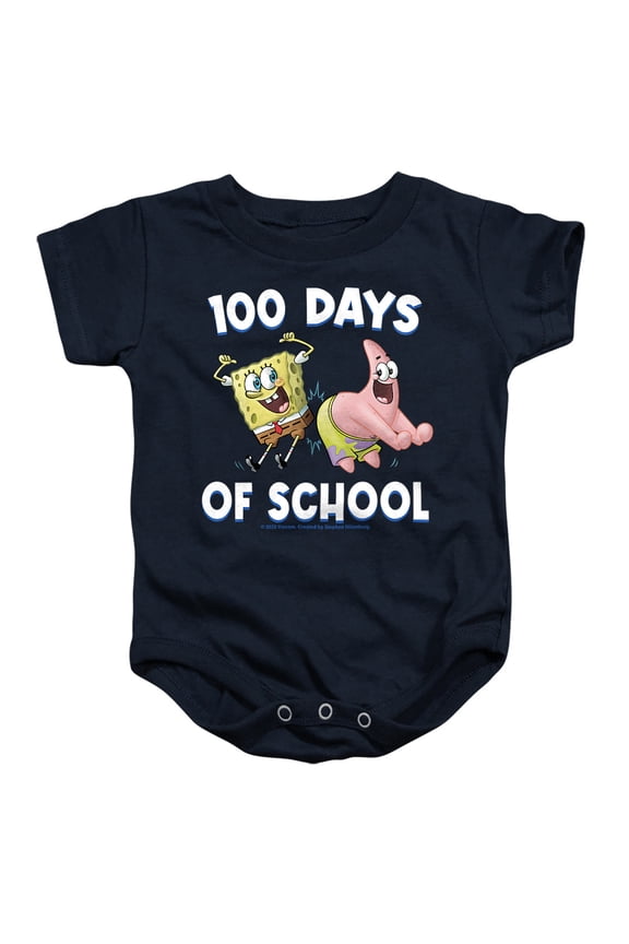 SpongeBob Patrick 100 Days of School Unisex Infant Snap Suit for Baby, Navy, Medium