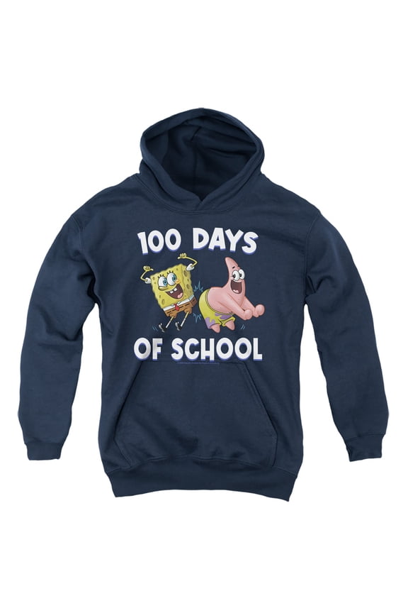 SpongeBob Patrick 100 Days of School Youth Kids Boy/Girls Pull-Over Hoodie, Navy, Small