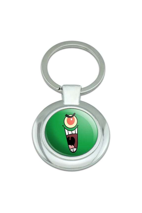 SpongeBob Plankon Face Keychain Classy Round Chrome Plated Metal