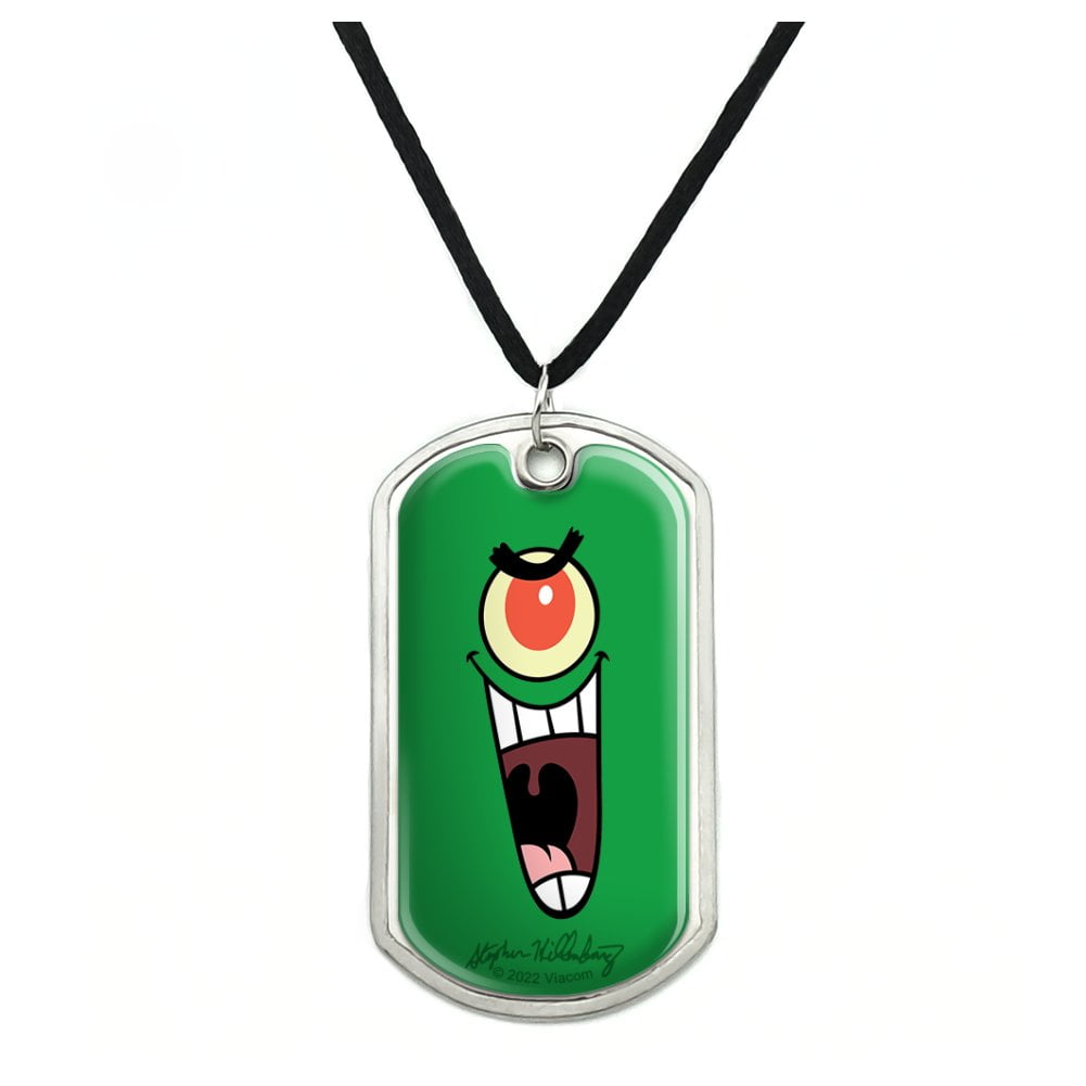 GRAPHICS AND MORE SpongeBob Plankon Face Military Dog Tag Pendant Necklace with Cord