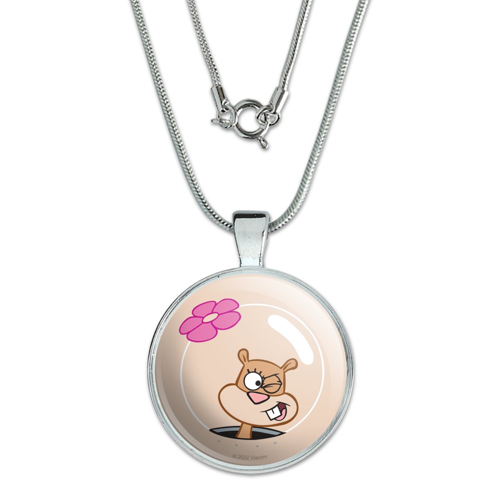 GRAPHICS AND MORE SpongeBob Sandy Wink Face 1" Pendant with Sterling Silver Plated Chain