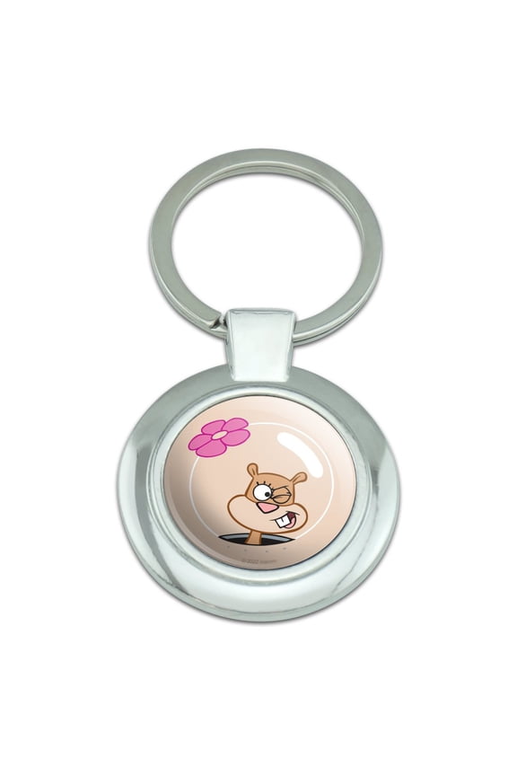 Spongebob Sandy Wink Face Keychain Classy Round Chrome Plated Metal