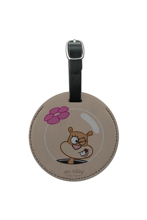 SpongeBob Sandy Wink Face Round Leather Luggage Card Suitcase Carry-On ID Tag