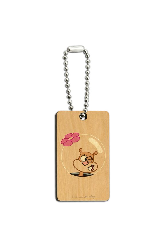 Spongebob Sandy Wink Face Wood Wooden Rectangle Keychain Key Ring