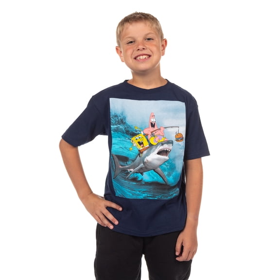 SpongeBob Shirt Boys Patrick Fishing On Shark Short Sleeve Graphic Tee