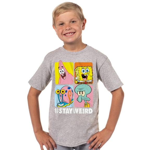 SpongeBob Shirt Boys Stay Weird Character Grid Short Sleeve Graphic Tee