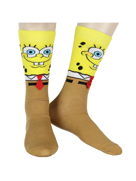 SpongeBob Socks Nickelodeon SpongeBob SquarePants Men's Character 3D Felt Tie Knit Mid Calf Crew Sock Shoe Size 6-12