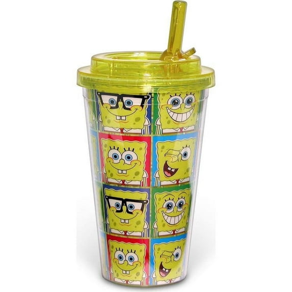 SpongeBob Square Pants Grid 16oz Plastic Flip Straw Cold Cup