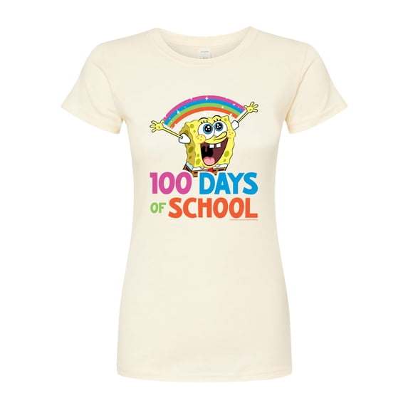 SpongeBob SquarePants - 100 Days Of School Spongebob - Juniors Fitted Graphic T-Shirt