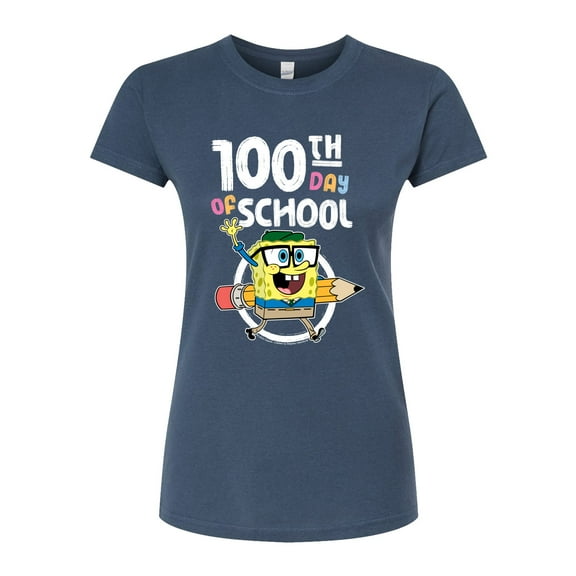 SpongeBob SquarePants - 100th Day Of School - Juniors Fitted Graphic T-Shirt