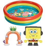 SpongeBob SquarePants 3-Ring Inflatable Swimming Pool, Portable Pool for Outdoor/Indoor Play, for Kids Ages 3+ Including Spongebob Sprinkler and Boombot