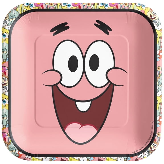 Prime Party SpongeBob SquarePants Square Paper Plates, Disposable Dessert Party Supplies, 8 Ct, 7 inch
