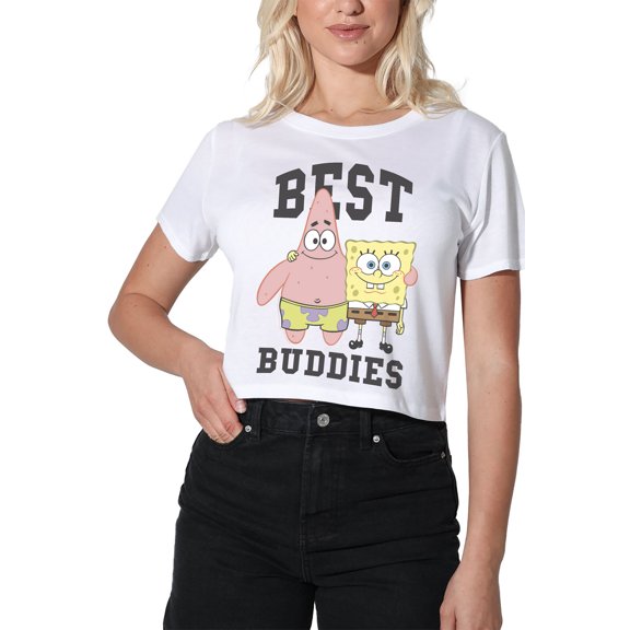 SpongeBob SquarePants And Patrick, Best Buddies Women's Crop Top T-Shirt, White, Small