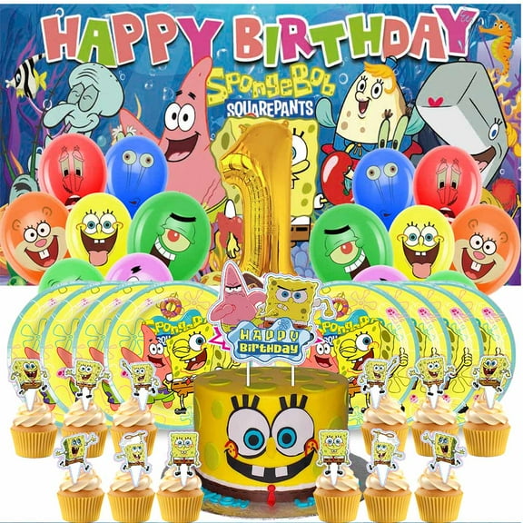 SpongeBob SquarePants Balloons Party Supplies 1st Decor Tableware Birthday Cake Topper Decorations Banner Backdrop