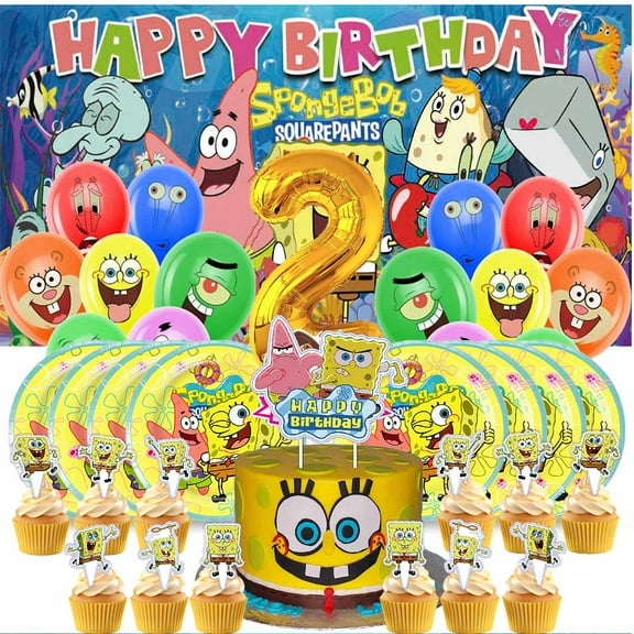 SpongeBob SquarePants Balloons Party Supplies 2nd Decor Tableware Birthday Cake Topper Decorations Banner Backdrop