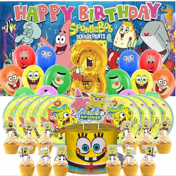 SpongeBob SquarePants Balloons Party Supplies 3rd Decor Tableware Birthday Cake Topper Decorations Banner Backdrop
